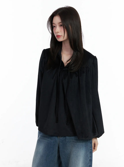 oversized-ribbon-blouse-cn519 / Black