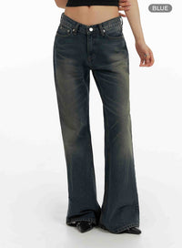 low-rise-washed-bootcut-jeans-cf429 / Blue