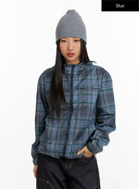vintage-checkered-zip-up-hoodie-jacket-cf408 / Blue