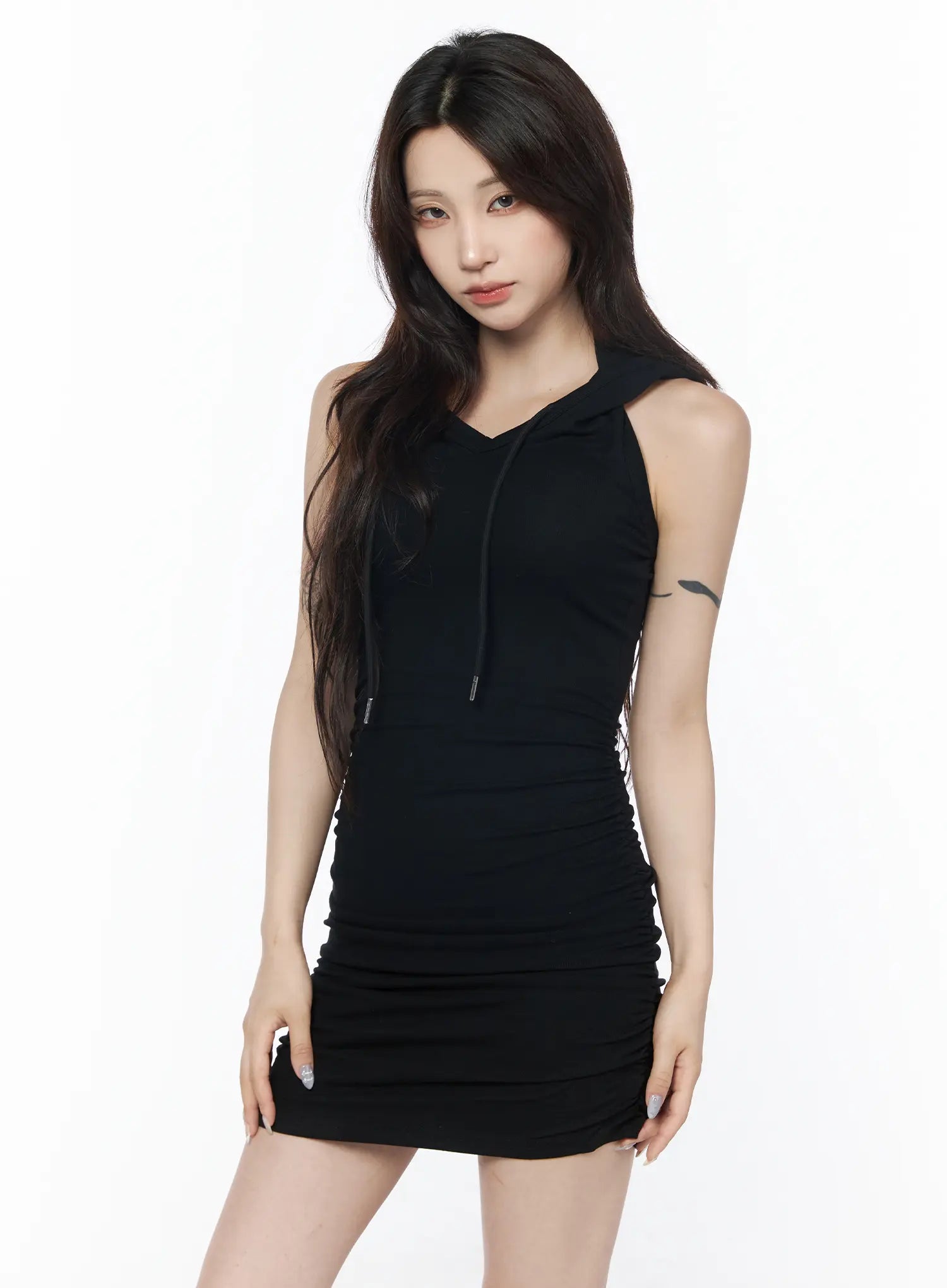 padded-hooded-ruched-bodycon-mini-dress-cu504