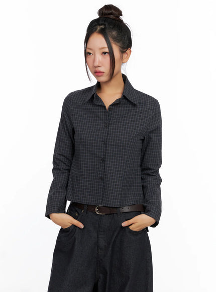 slim-fit-plaid-long-sleeve-shirt-co515 / Dark blue