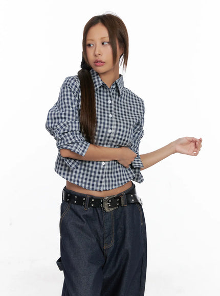 checkered-crop-long-sleeve-cs522 / Dark blue