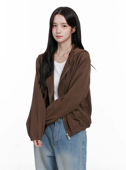 minimalist-checkered-hoodie-cs519 / Dark brown