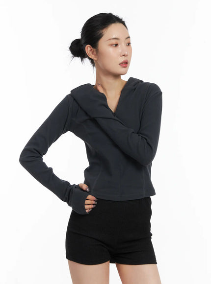 slim-fit-half-zip-hoodie-top-cd505 / Dark gray