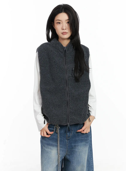 oversize-shearling-vest-cn528 / Dark gray