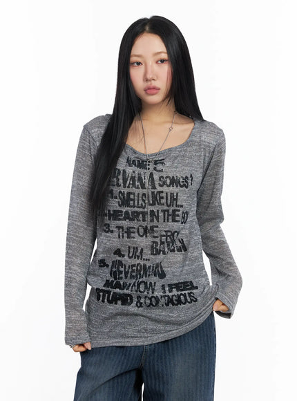 sheer-graphic-lettering-top-cj514 / Dark gray