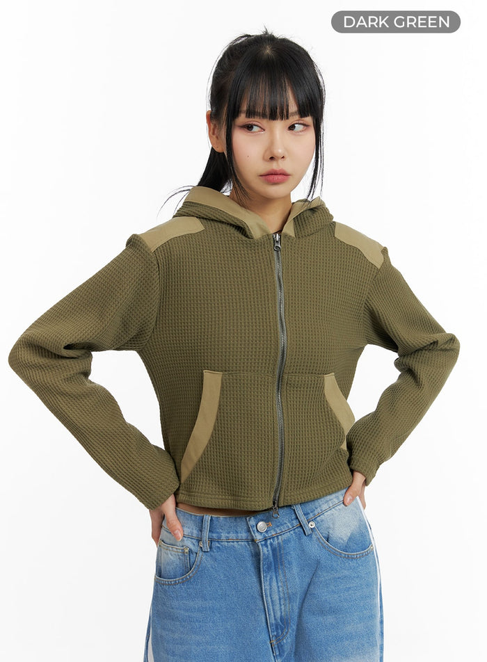 two-tone-cropped-hoodie-jacket-cm407 / Dark green