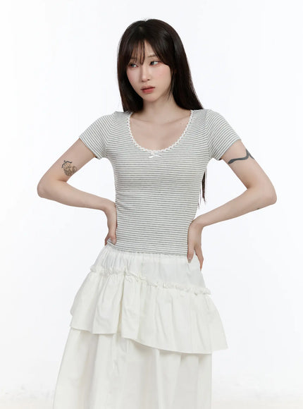 Scoop Neck Striped Lace Top CA503