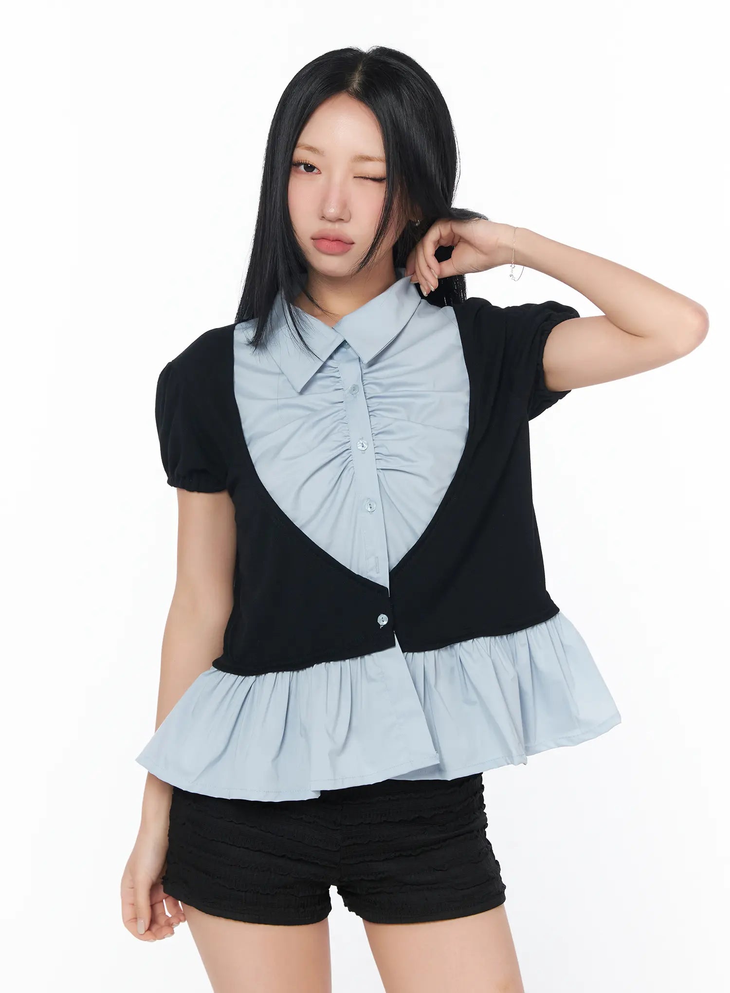 puff-frill-short-sleeve-blouse-cy513