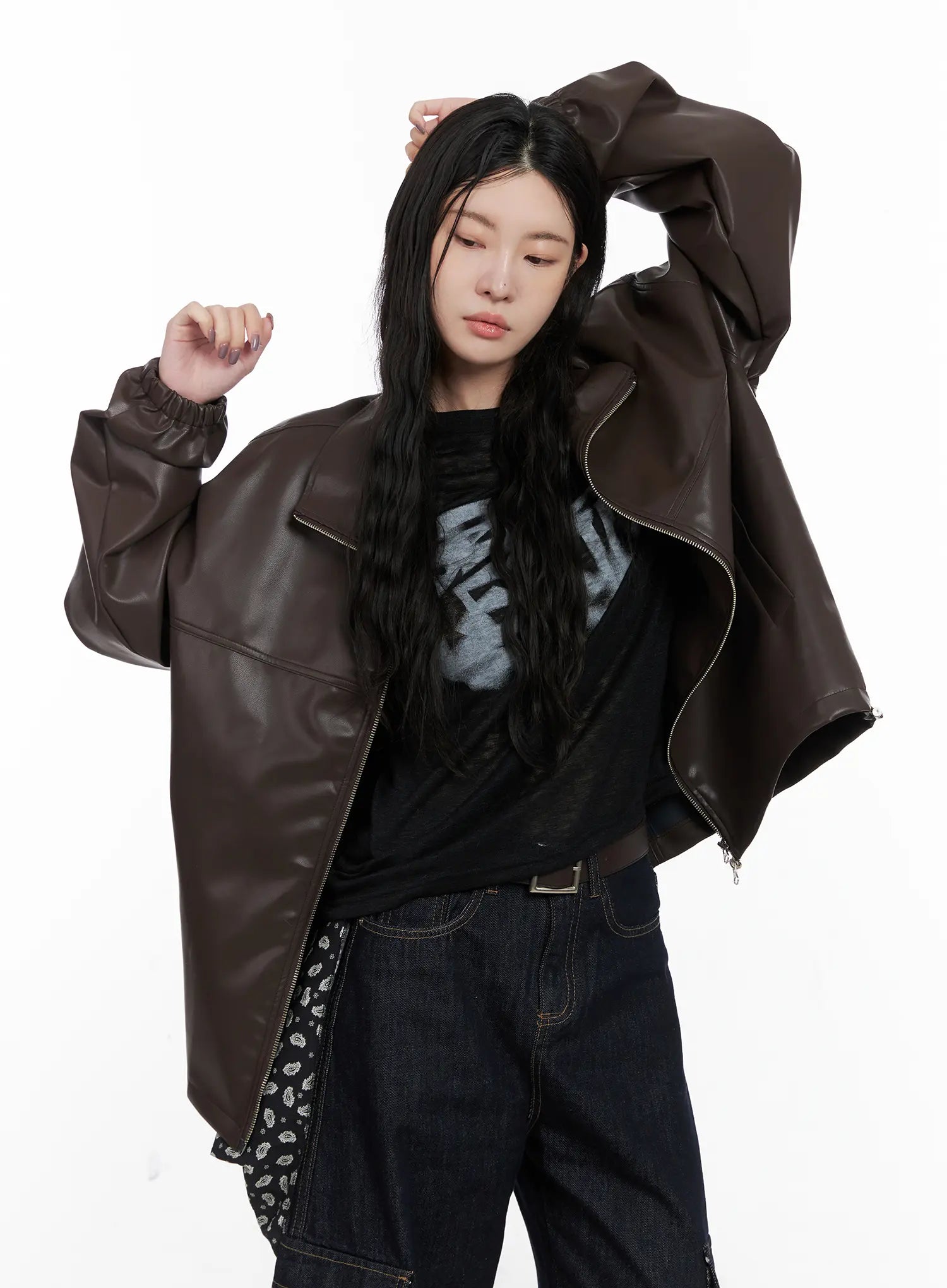 Loose Fit Balloon Faux Leather Jacket CN512