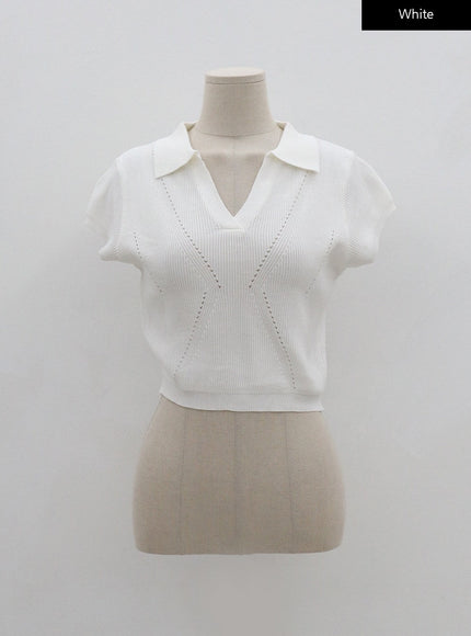 V-Neck Collar Crop Short Sleeve Tee BG09