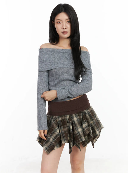 warm-off-shoulder-crop-top-cn528 / Gray