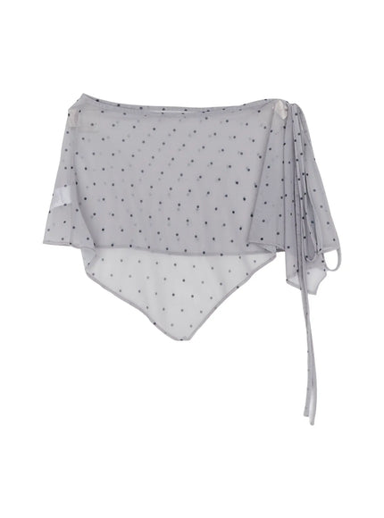 asymmetric-polka-dot-mesh-wrap-mini-skirt-cs524 / Gray