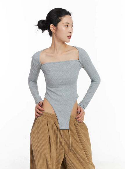 square-neck-fleece-bodysuit-cd505 / Gray