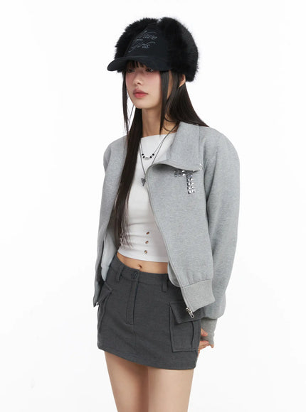 cross-stud-zip-up-jacket-cj501 / Gray