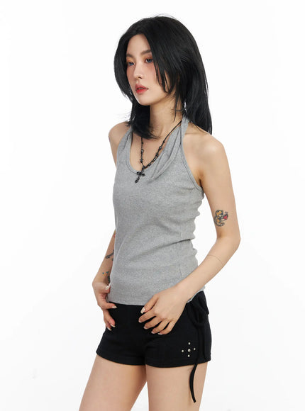 eyelet-halter-top-cj522 / Gray
