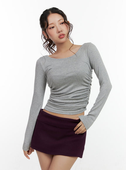 shirred-u-neck-crop-top-cn405 / Gray