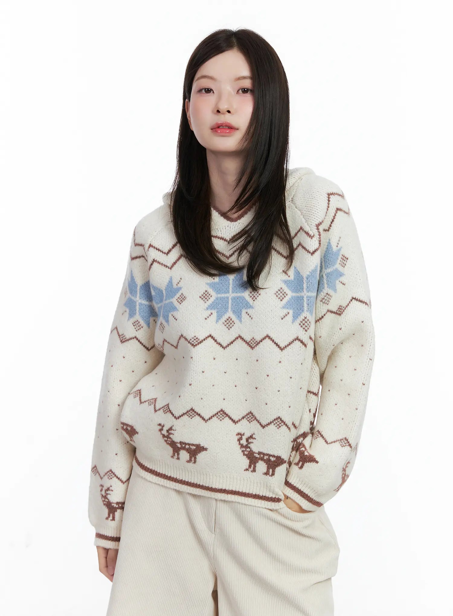 nordic-hooded-knit-sweater-cn519 / Light beige