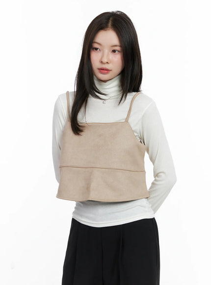 suede-layered-vest-cn518 / Light beige
