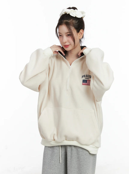 Oversized Quarter-Zip Fleece Pullover CN518