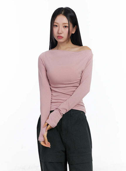 Fleeced Boatneck Long Sleeve Top CJ514