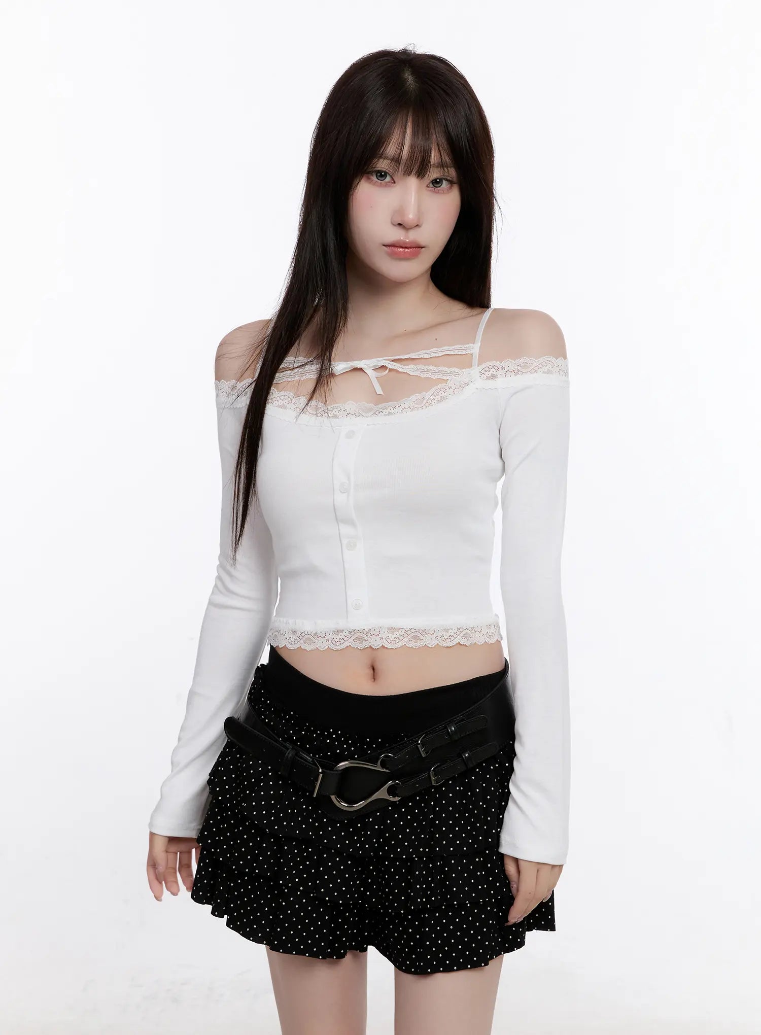 Lace Crop Tie Long Sleeve Top CS530
