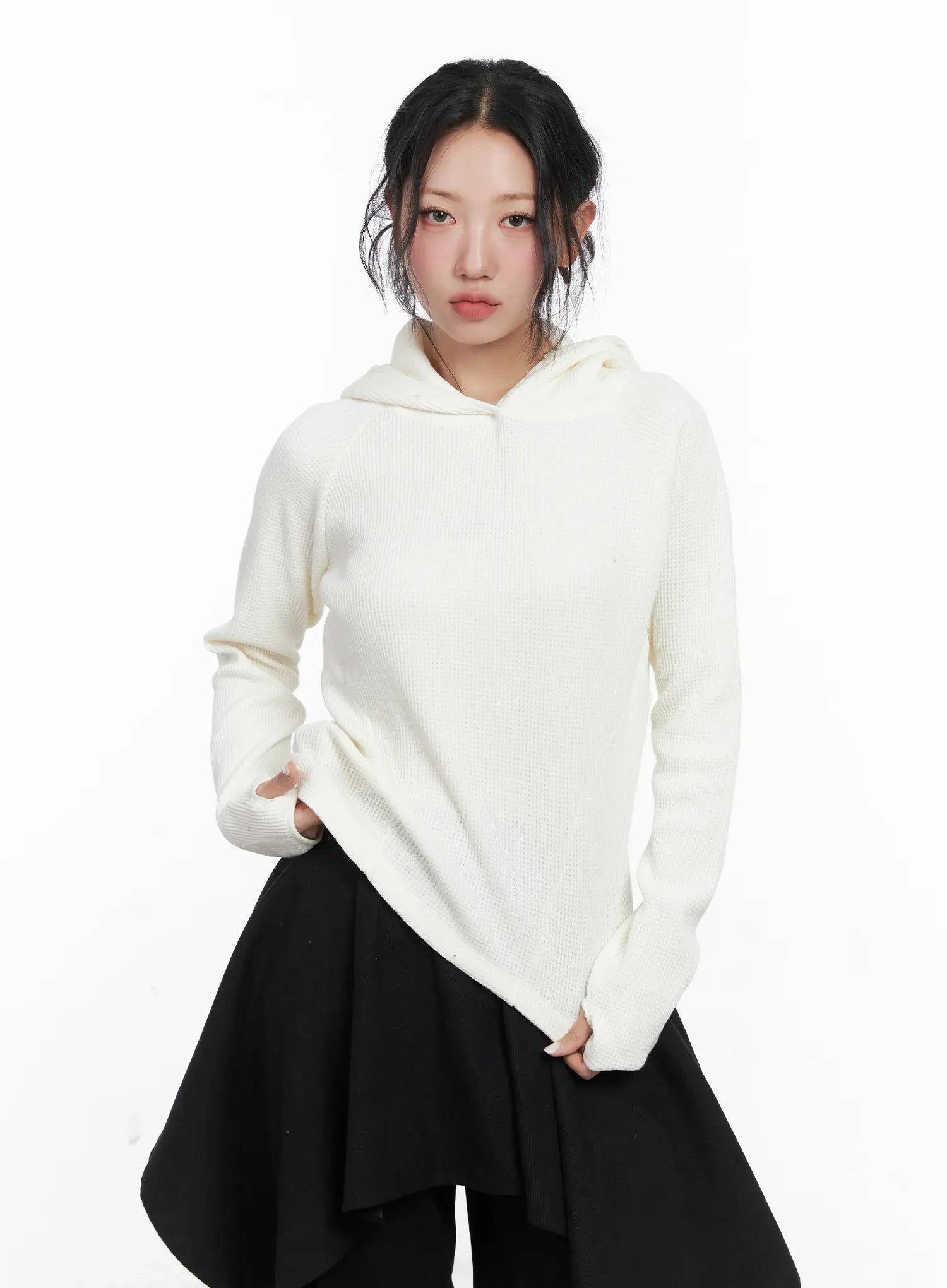 high-neck-layered-hoodie-cn514 / White