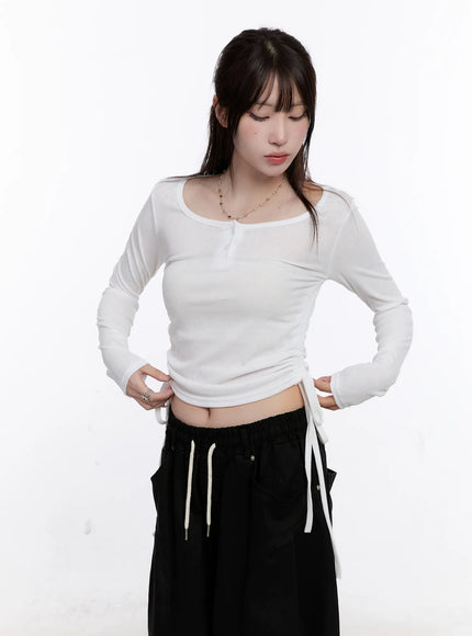 shirred-long-sleeve-crop-top-co501 / White