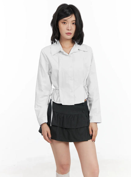 tie-detail-long-sleeve-shirt-cd502 / White