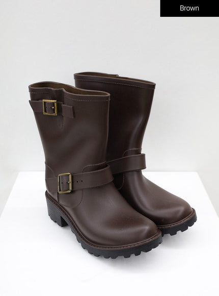 Double Buckled Mid-Calf Rain Boots OJ21