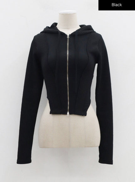 Ribbed Cropped Zip-Up Hoodie CJ330