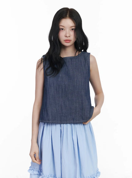 Back Button Sleeveless Top CA509