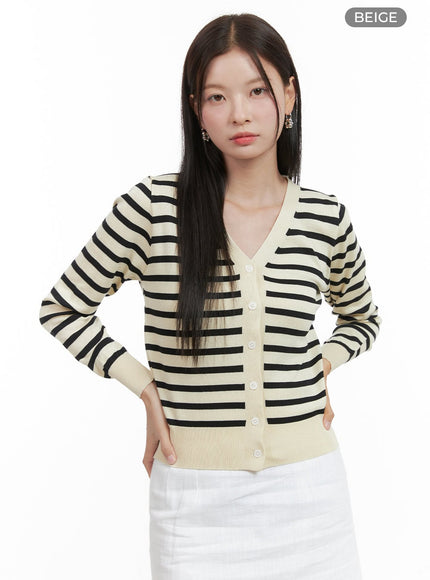 stripe-knit-cardigan-og419 / Beige