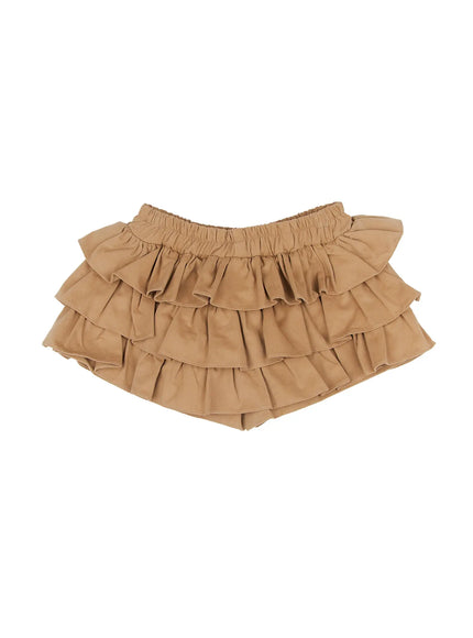 layered-ruffle-mini-skirt-cj513 / Beige