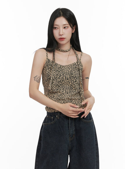 leopard-print-crop-cami-scarf-cd404 / Beige