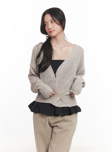 sheer-button-up-knit-cardigan-ca511 / Beige