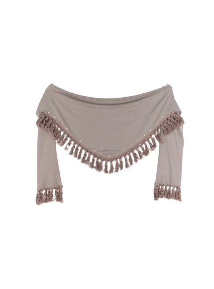 western-fringe-scarf-strapless-top-cs511 / Beige