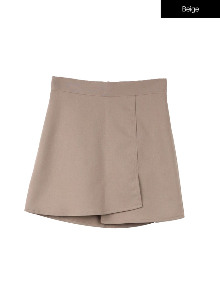 basic-wraparound-mini-skirt-cf415 / Beige