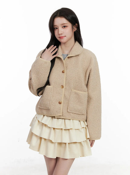 boucle-collar-fleece-jacket-cn526 / Beige