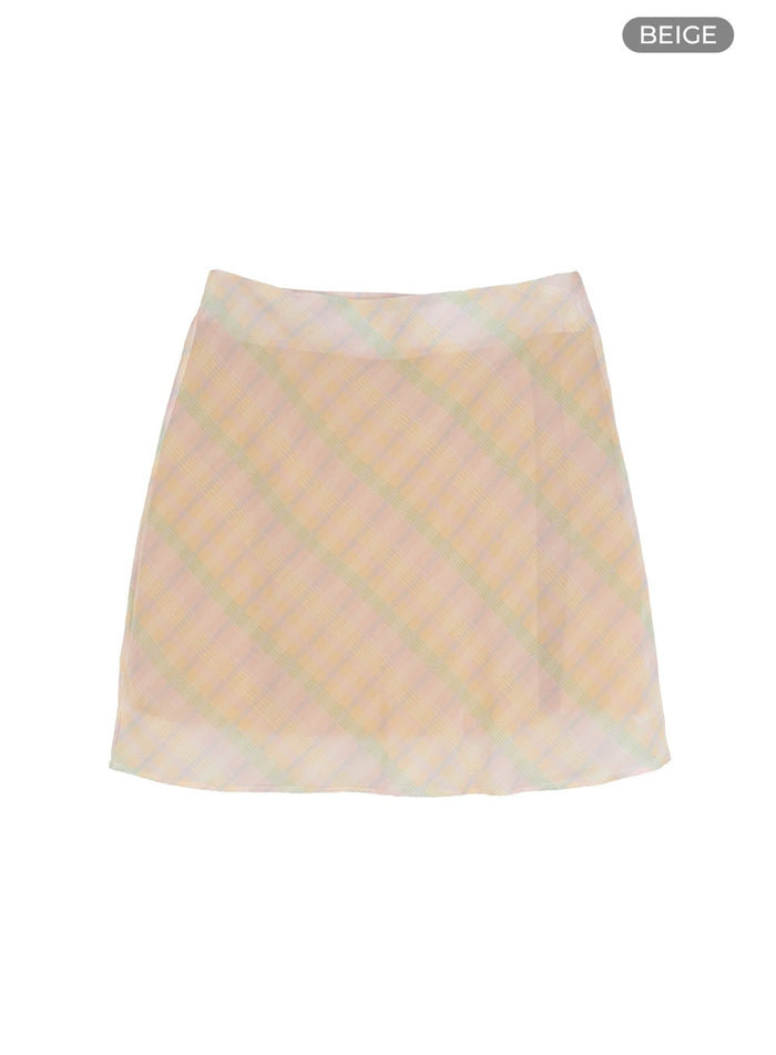 checkered-summer-mini-skirt-ou413 / Beige