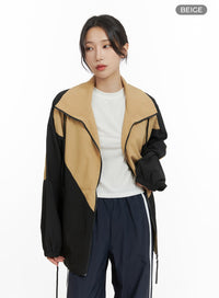 zip-up-color-block-jacket-cm426 / Beige