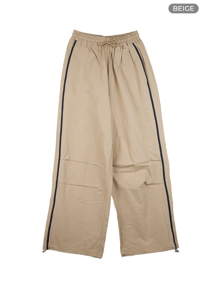 nylon-banded-string-wide-leg-pants-co410 / Beige