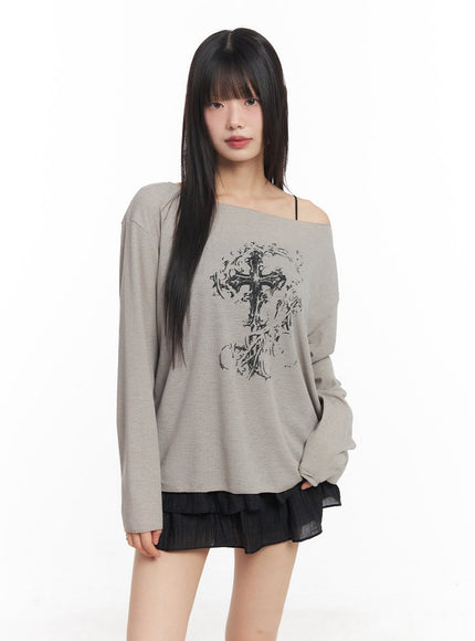 dreamy-semi-sheer-graphic-long-sleeve-cy514 / Beige
