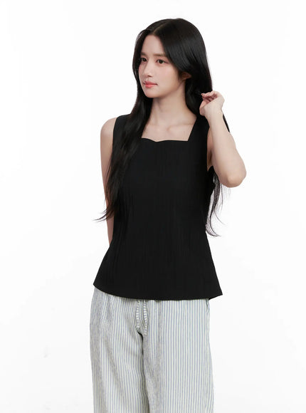 back-tie-square-neck-tank-cl516 / Black
