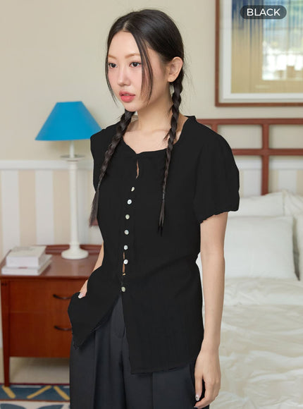 summer-puff-sleeve-midi-blouse-oy424 / Black