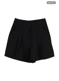 pintuck-tailored-shorts-ou411 / Black