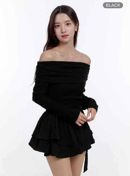 elegant-off-shoulder-long-sleeve-oo407 / Black