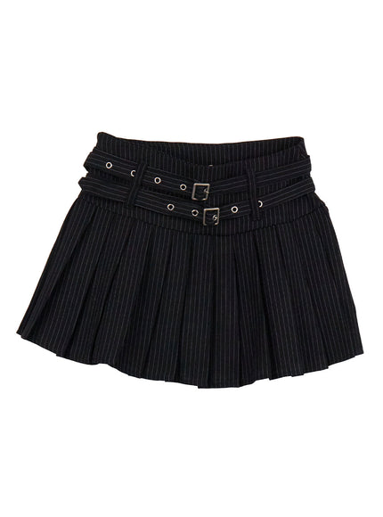 Double-Belted Pleated Mini Skirt CJ508