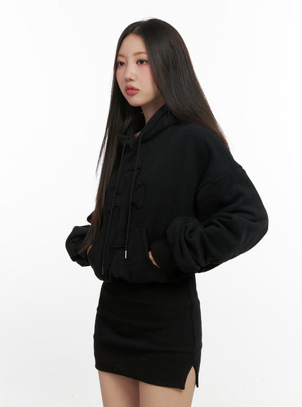 soft-cotton-hooded-mini-dress-cn419 / Black