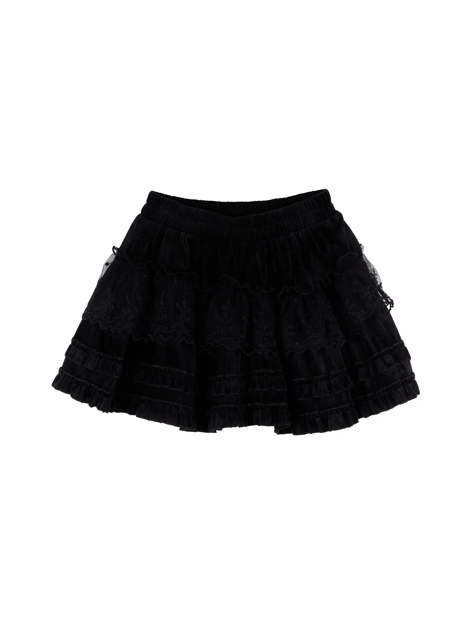 ruffled-lace-mini-skirt-cn528 / Black